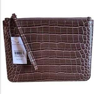NWT Ann Taylor Chocolate Croc Embossed Pouch